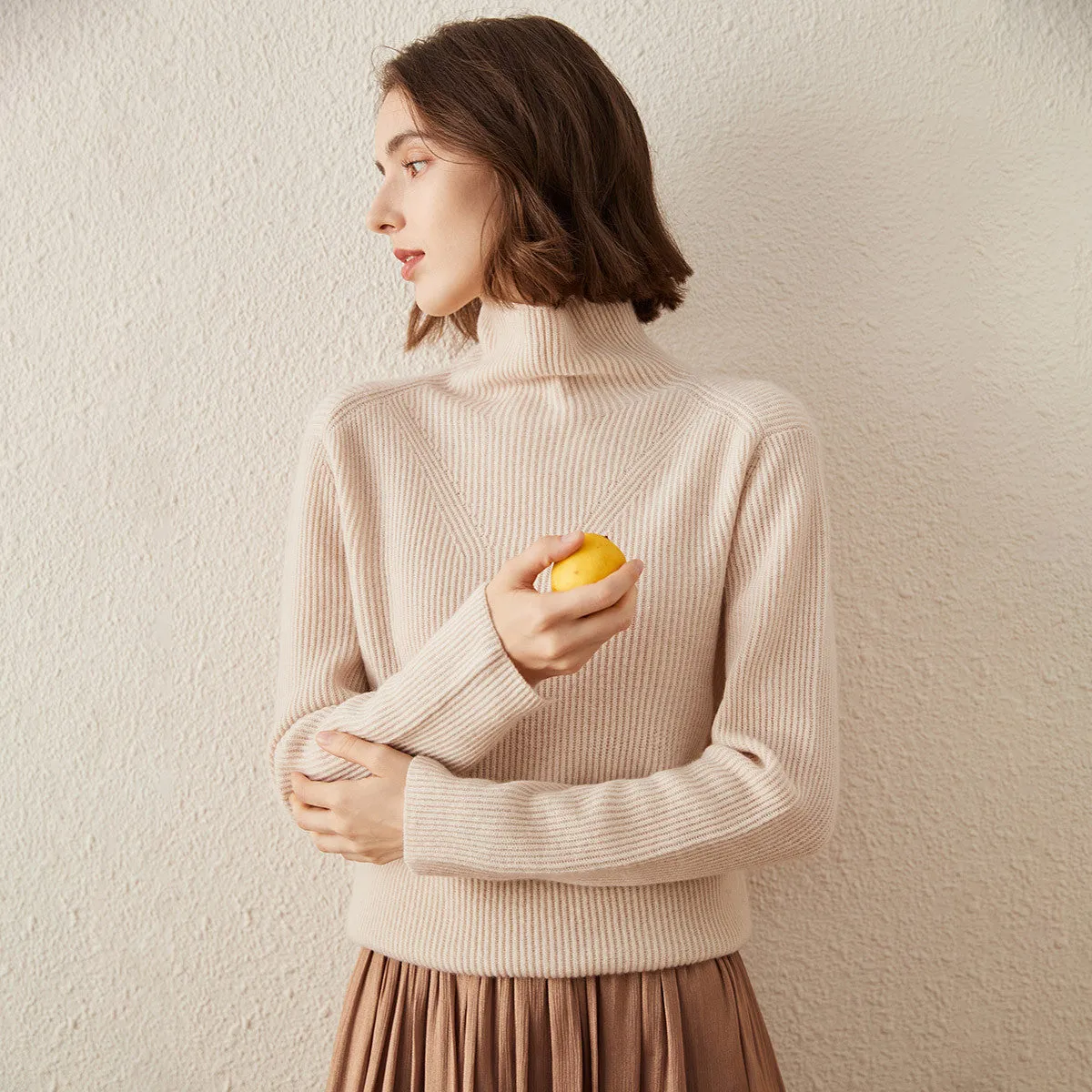 100% Cashmere Turtleneck Knitted Sweater