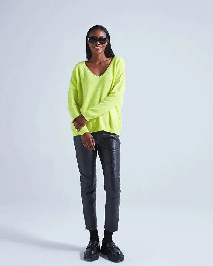 Angele V Neck Sweater Neon Lemon