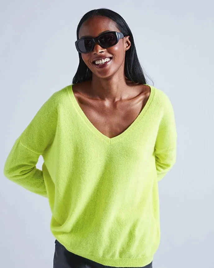 Angele V Neck Sweater Neon Lemon