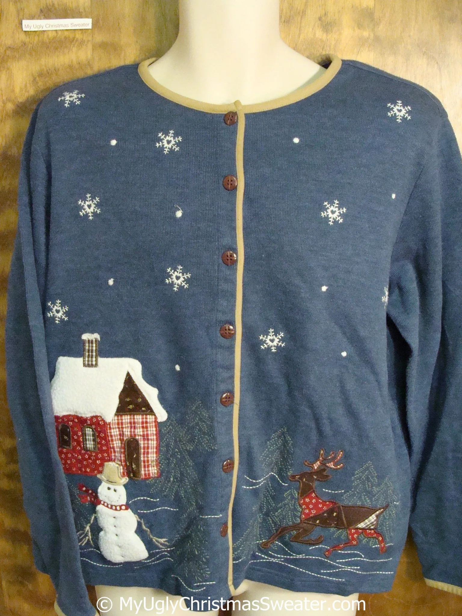 Blue Ugly Christmas Sweater with Reindeer