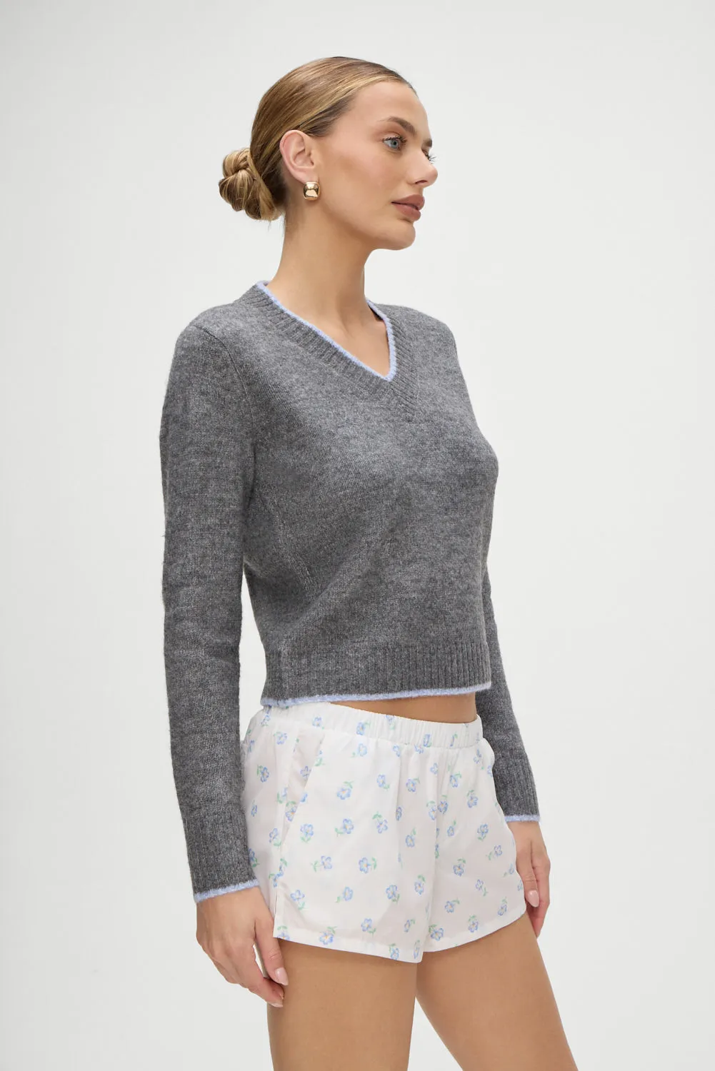 Brentwood V Neck Sweater - Winter Sky