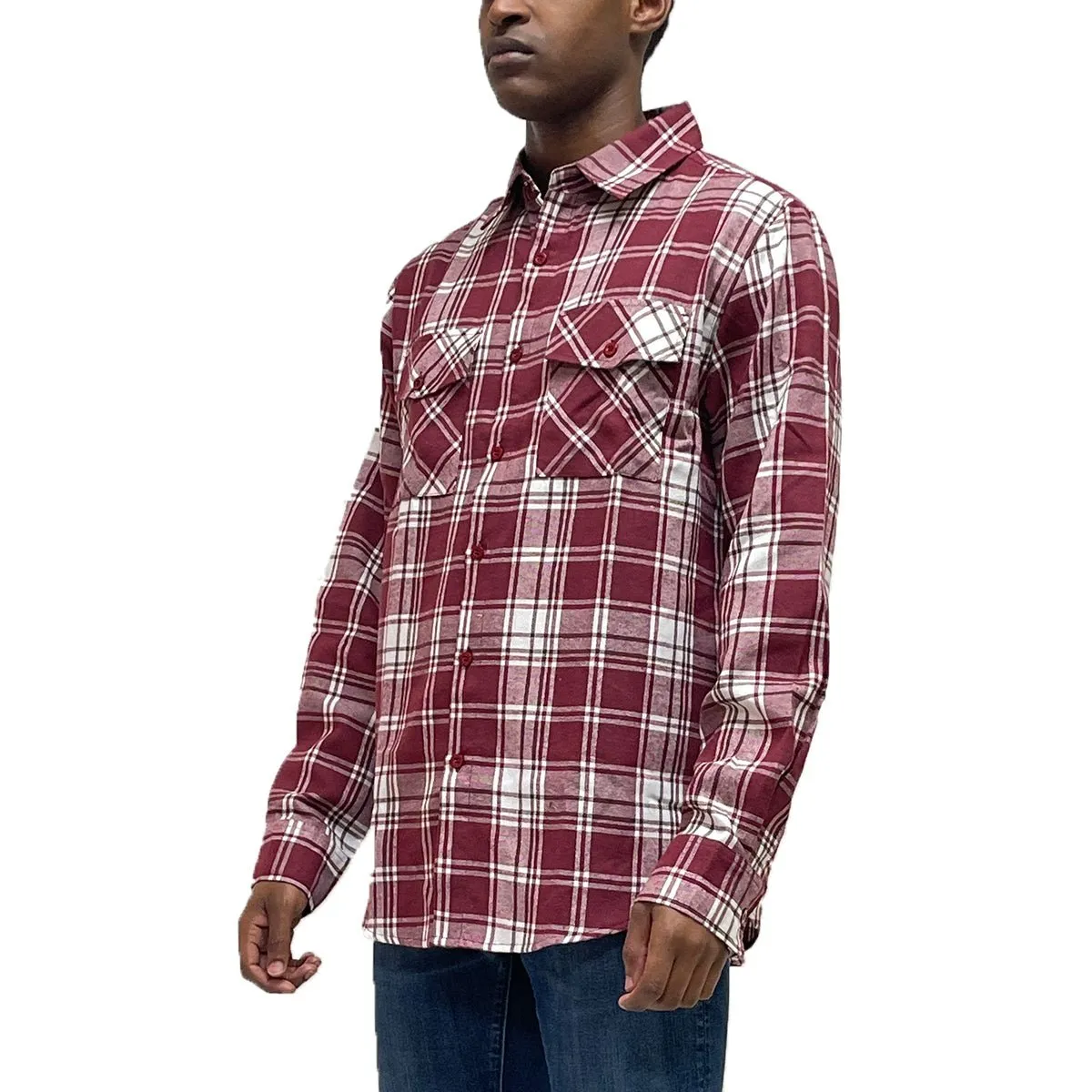 Burgundy Checkered Flannel Shirt