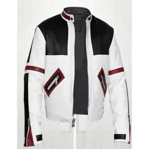 Chaser Box Black and White Bomber Leather Jacket