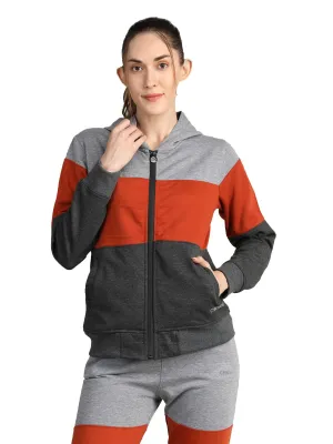 CHKOKKO Women Winter Sports Zipper Hooded Stylish Jacket LightGrey Orange DarkGrey XL