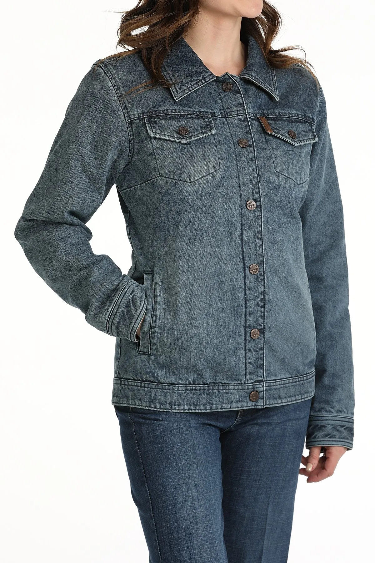 Cinch Women's Reversible Southwestern Trucker Jacket in Indigo & Brown