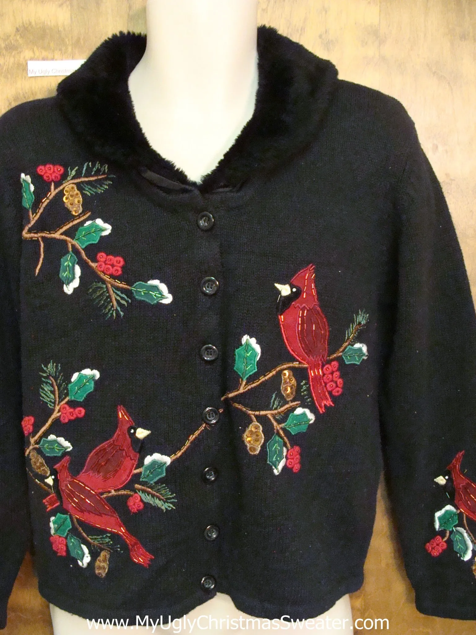 Corny Christmas Sweater Cardigan Red Cardinals