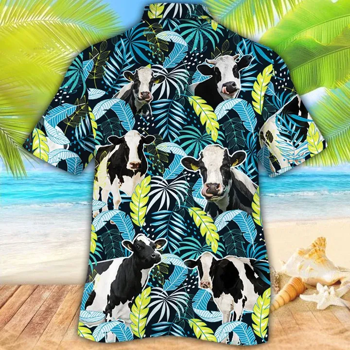 Cow hawaii shirt, Holstein Friesian Cattle Lovers Jungle Leaves Hawaiian Shirt, Hawaiian shirt Men, Women