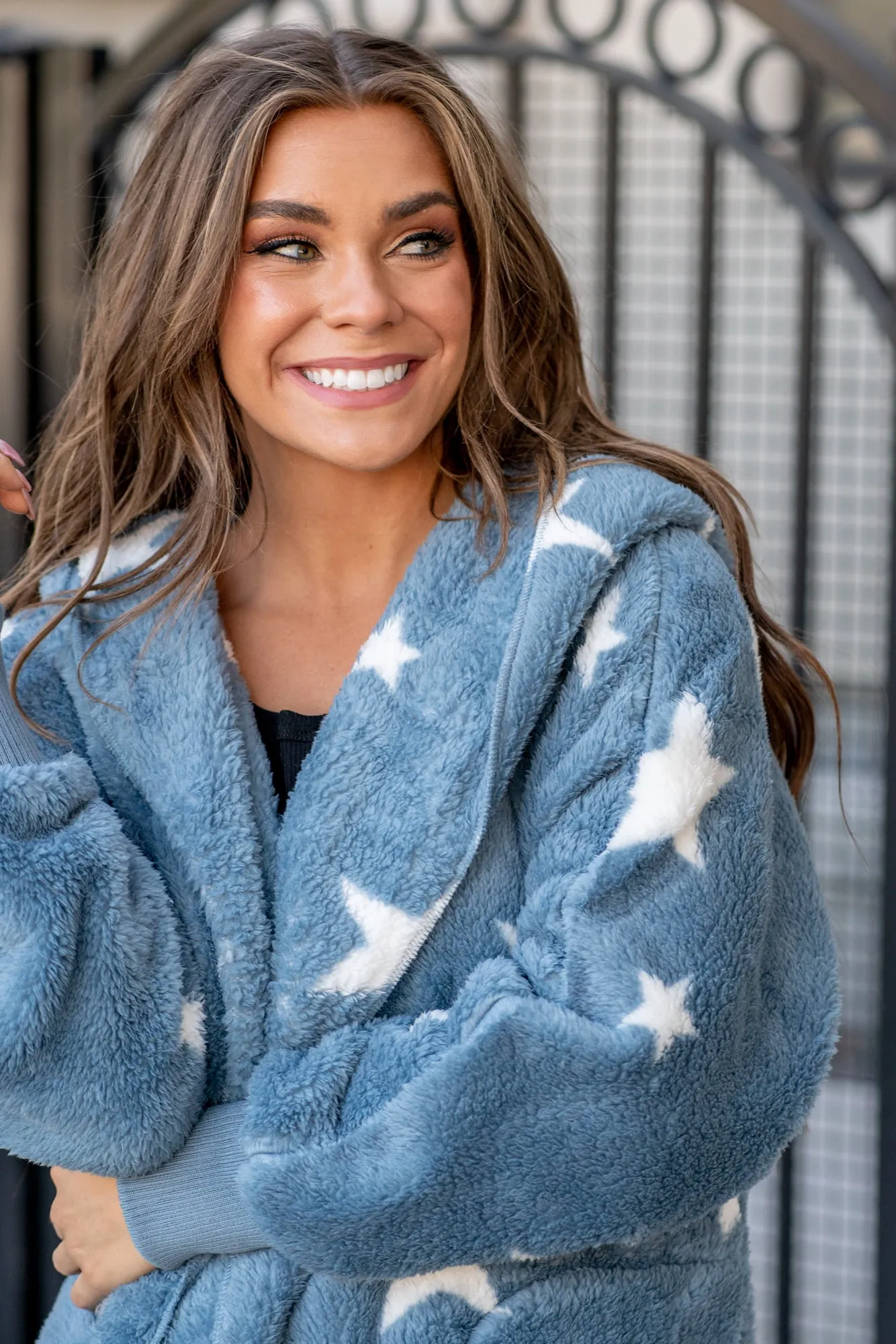 Cozy Americana Star Sherpa Open Jacket