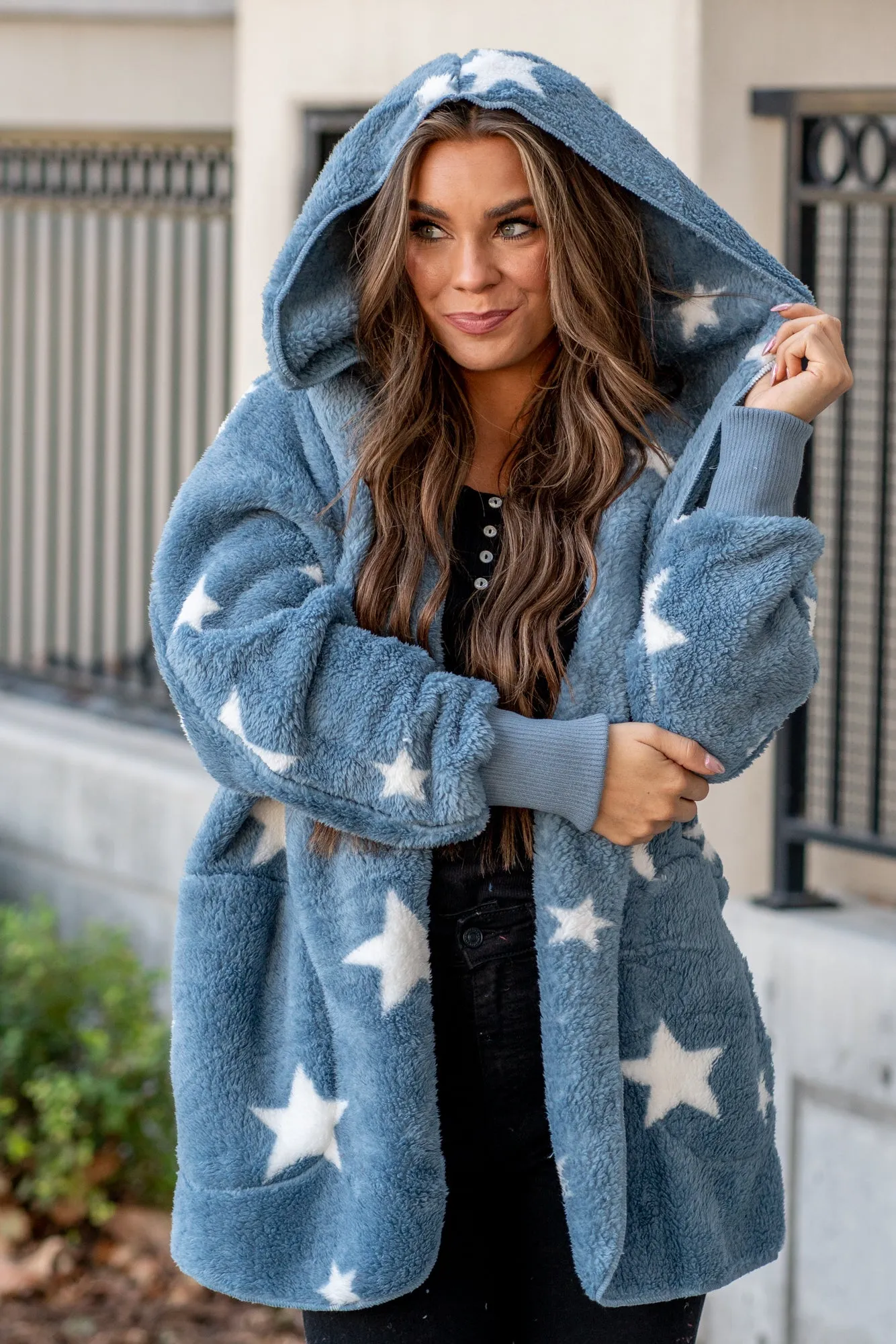 Cozy Americana Star Sherpa Open Jacket