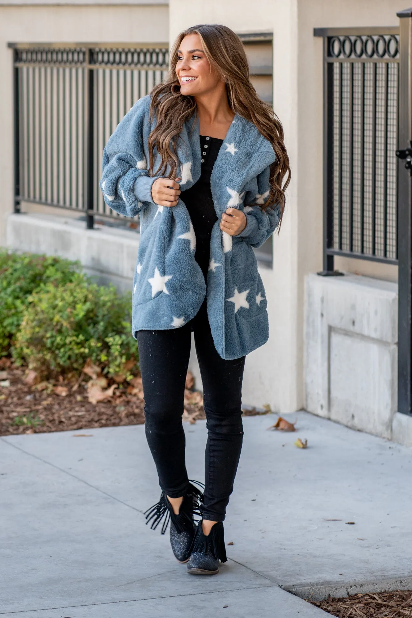 Cozy Americana Star Sherpa Open Jacket