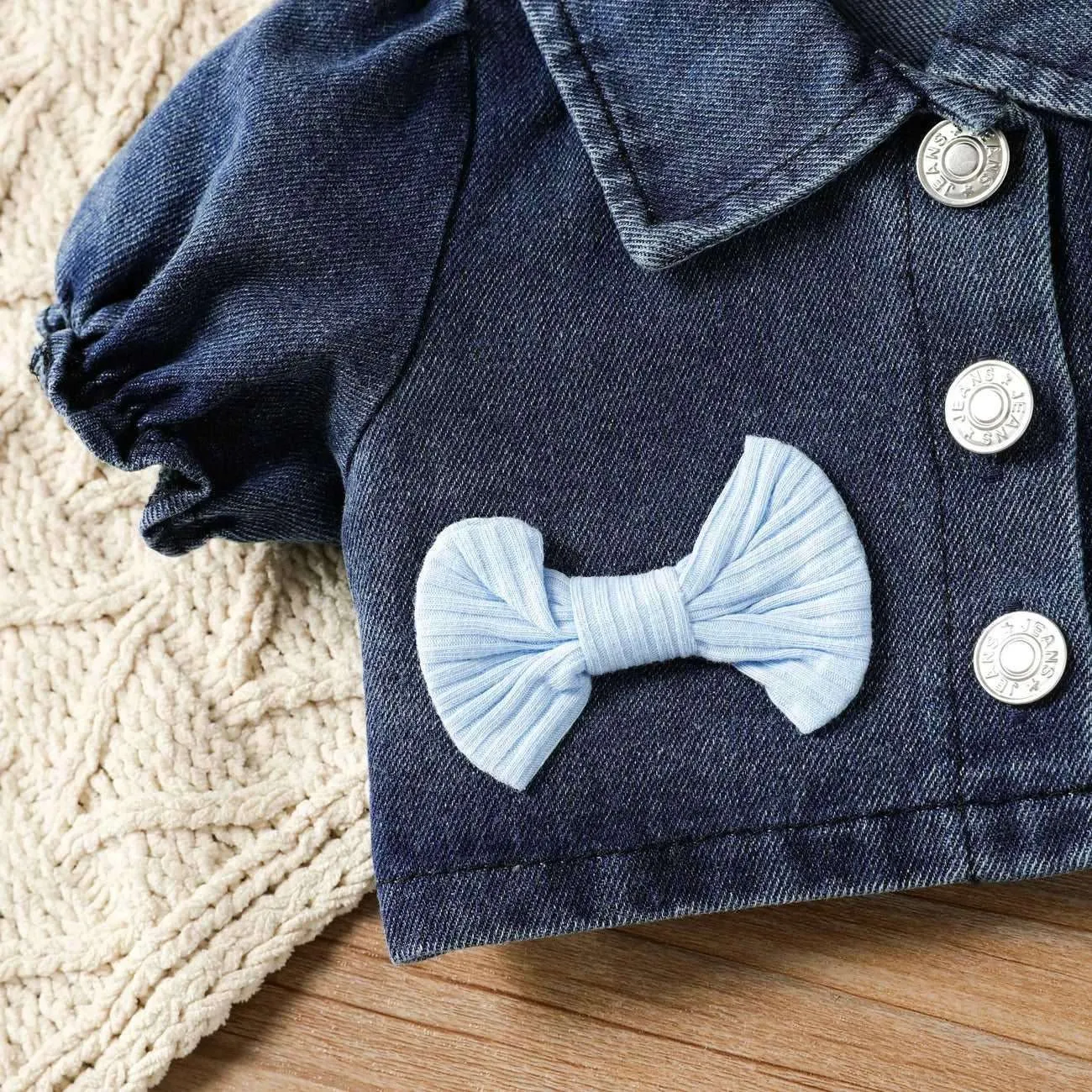 Cute Sweet Lapel Denim Top & Dress Set - Baby Girl (3Pcs)