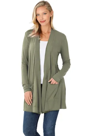 Dark Sage Soft Cardigan Sweater with Pockets