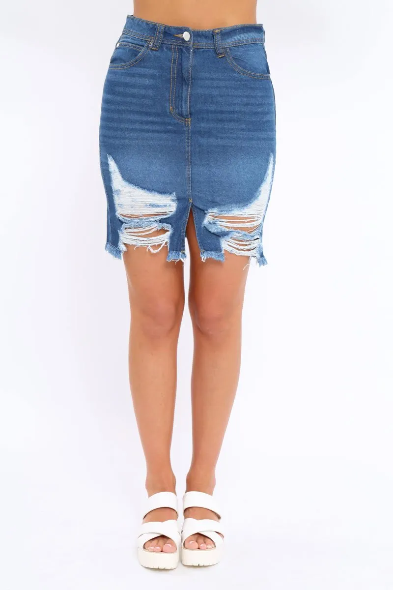 Denim Extreme Distressed Skirt - Zinnia