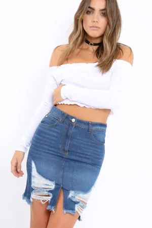 Denim Extreme Distressed Skirt - Zinnia