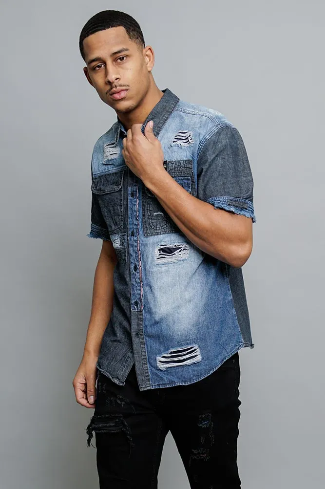 Distressed Denim Button Up Shirt