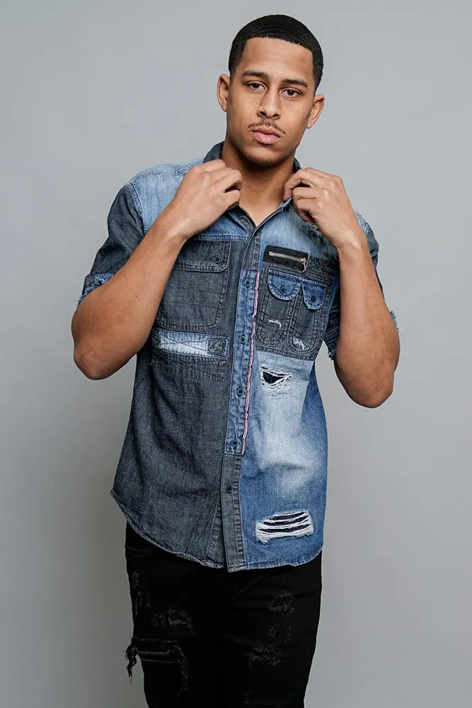 Distressed Denim Button Up Shirt