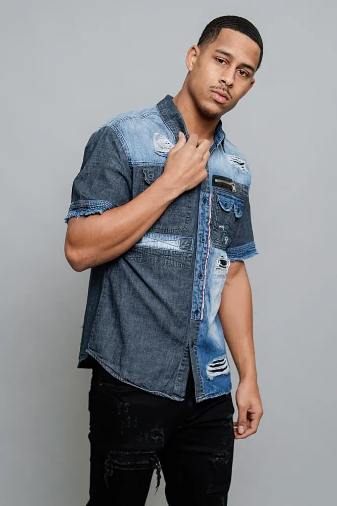 Distressed Denim Button Up Shirt