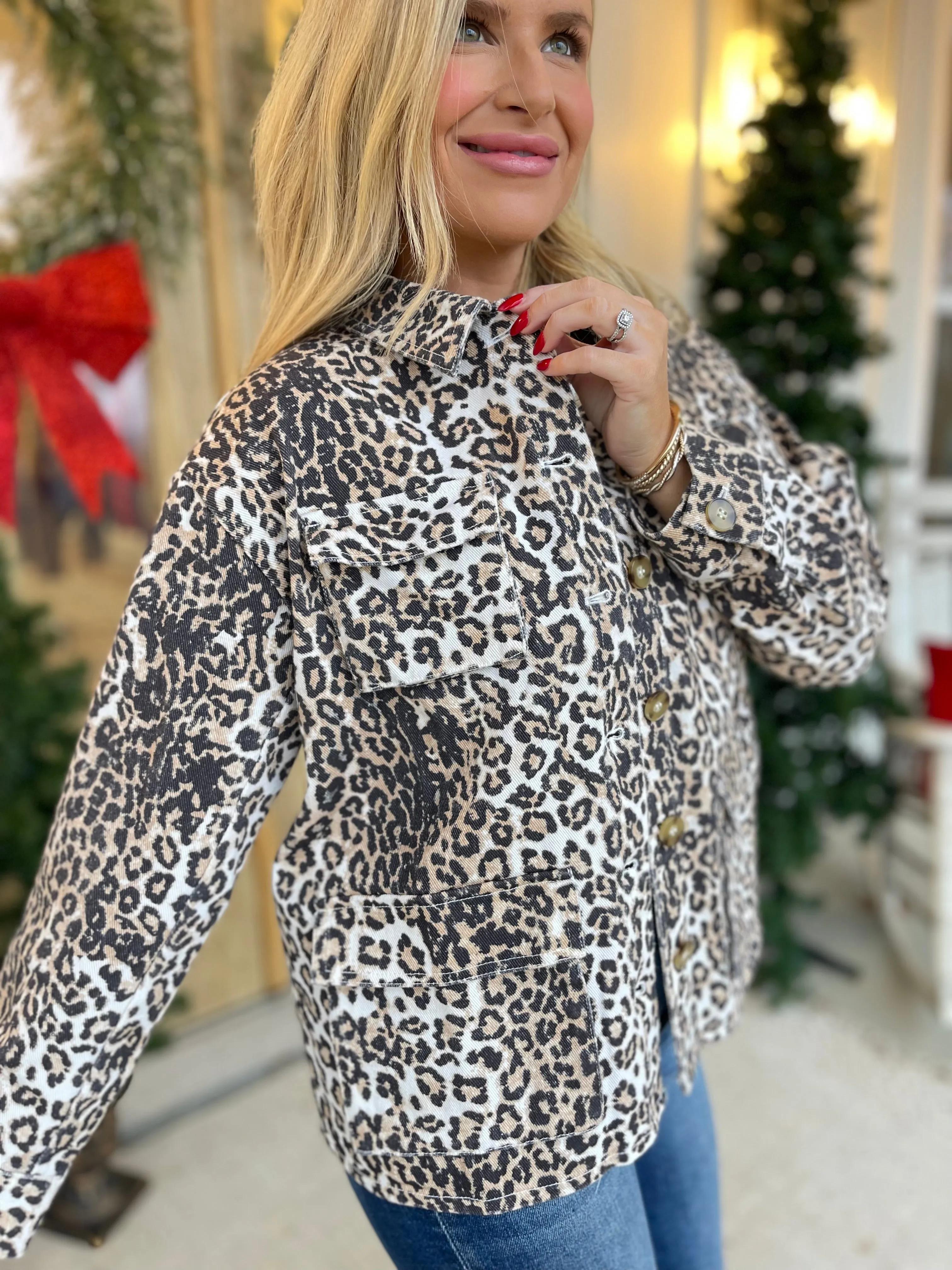 Fancy Animal Print Denim Long Sleeve Jacket