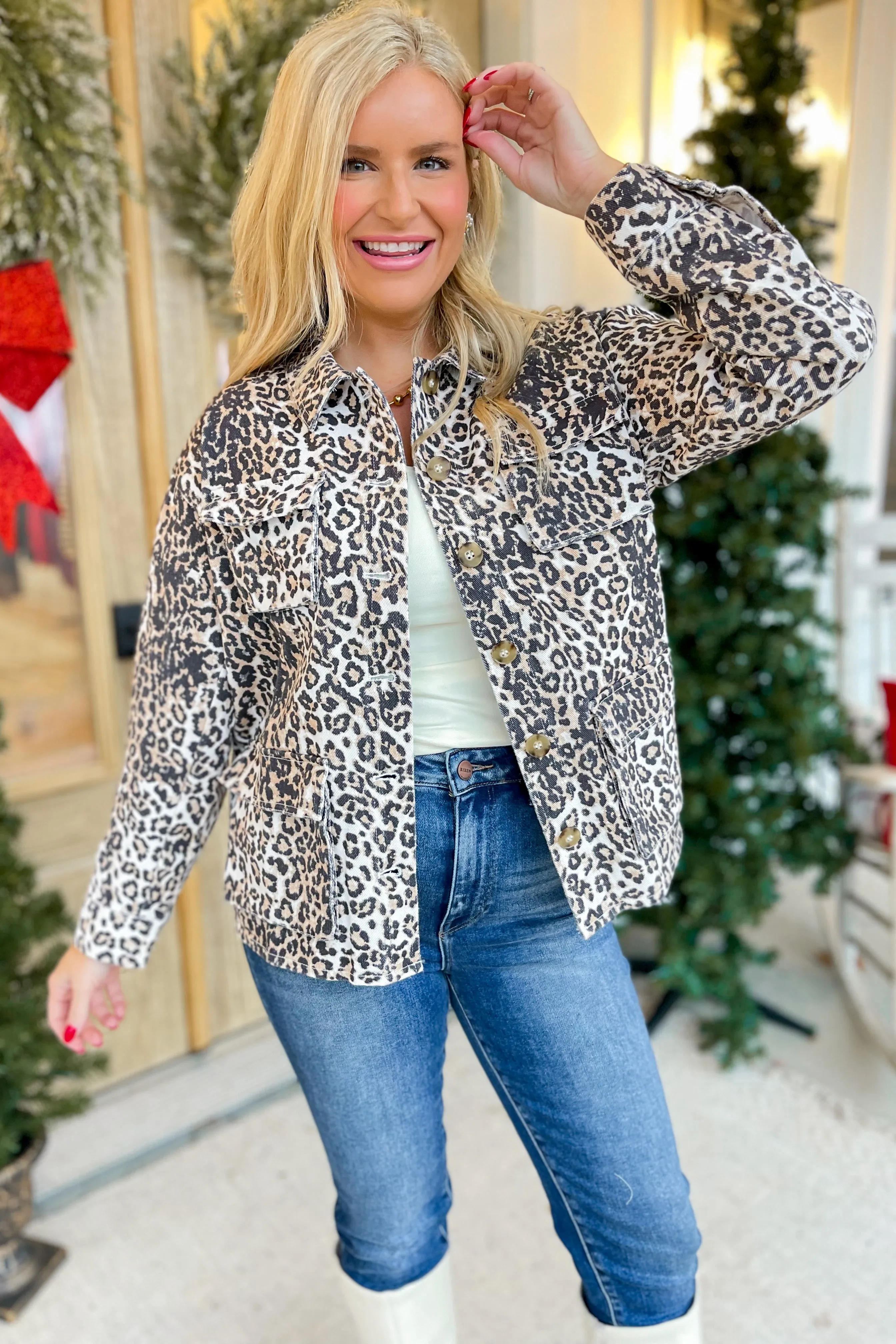 Fancy Animal Print Denim Long Sleeve Jacket