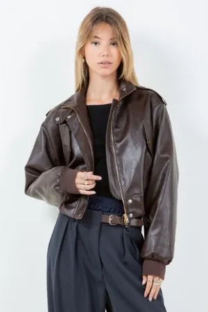 Faux Leather Bomber