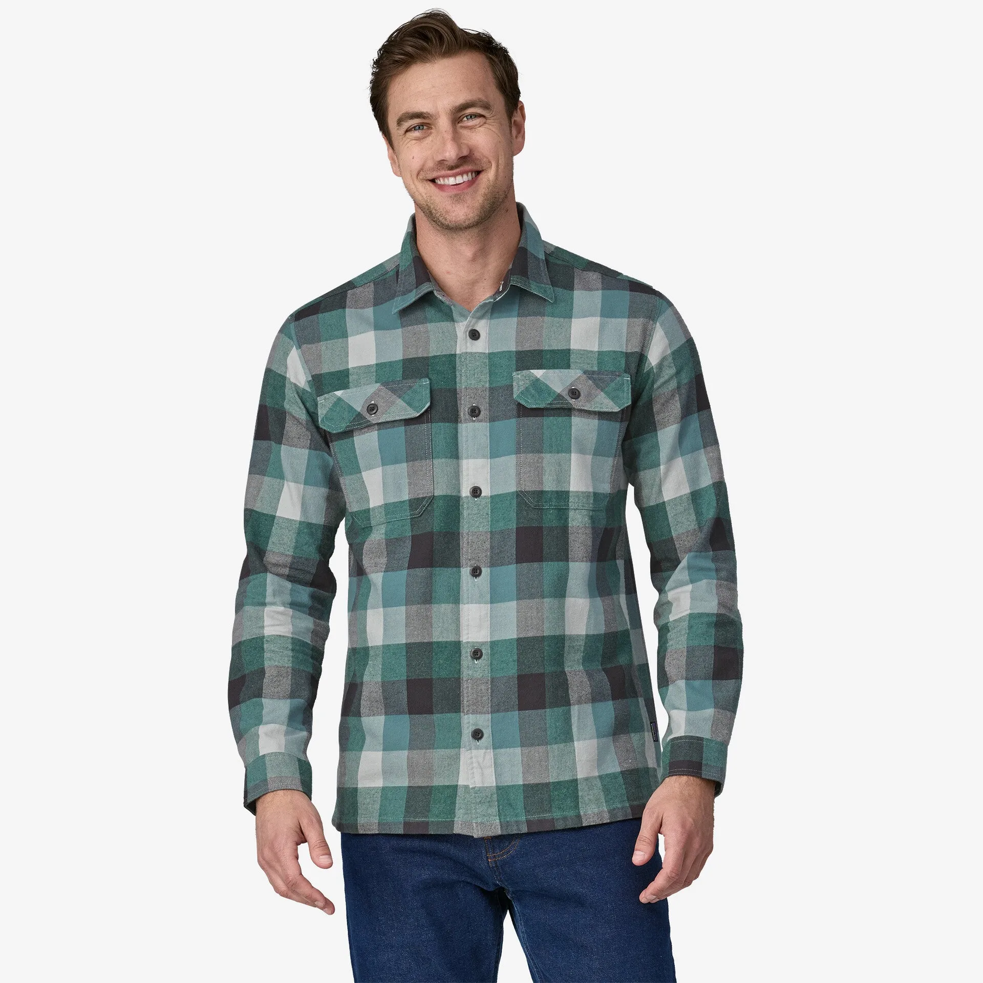 Fjord Patagonia Men's Mid-Weight Organic Cotton Flannel Long Sleeve Shirt ,  green