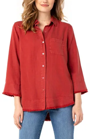 Fray Hem Button Up Shirt