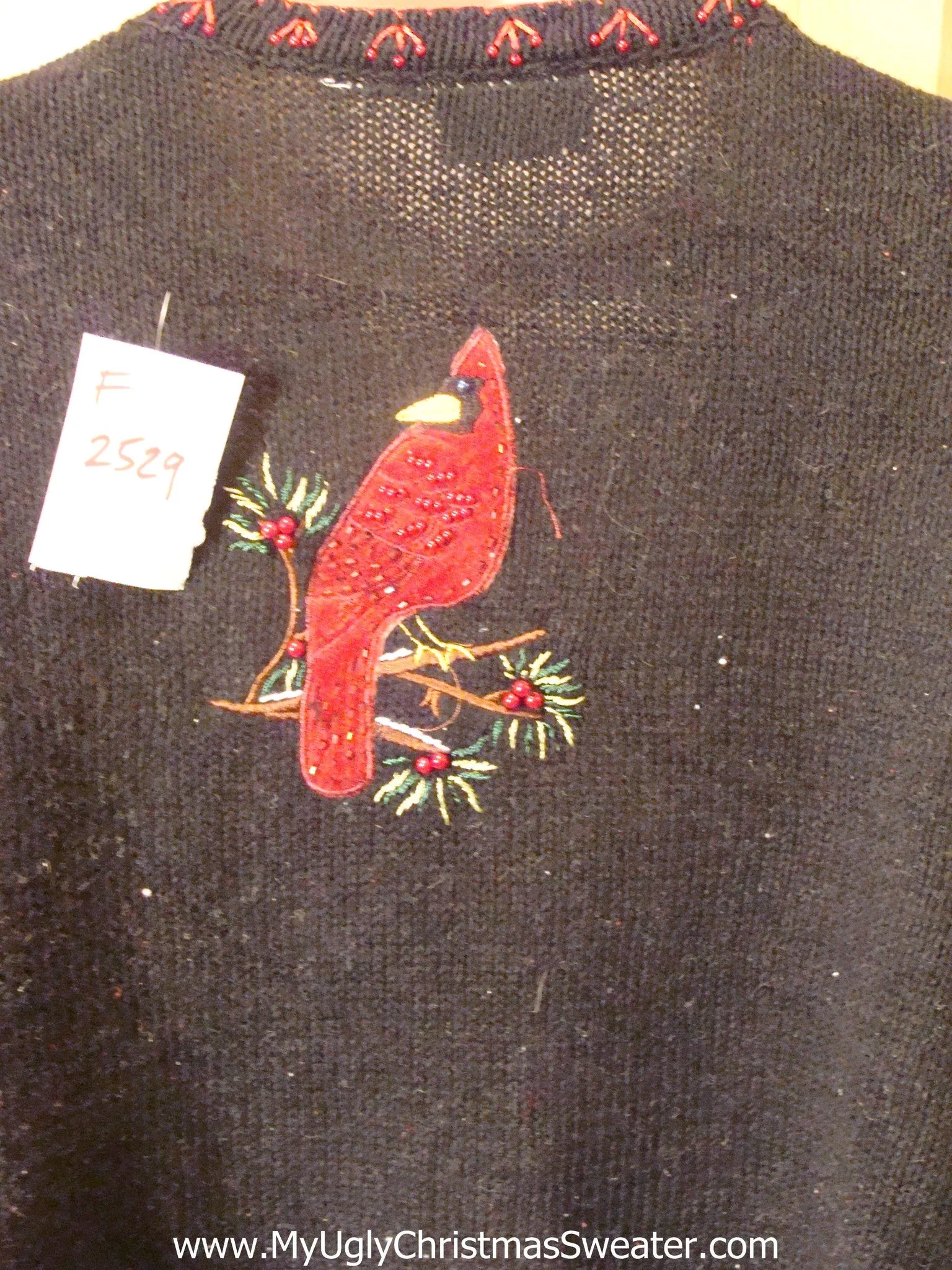 Funny Ugly Christmas Sweater Pointsettias and Cardinal Birds