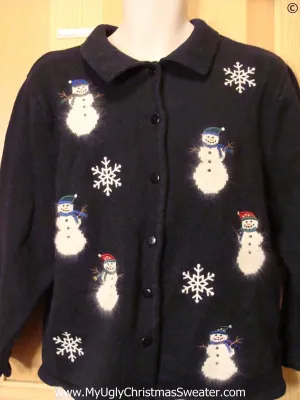 Furry Snowman Cardigan Black Cheap Christmas Sweater