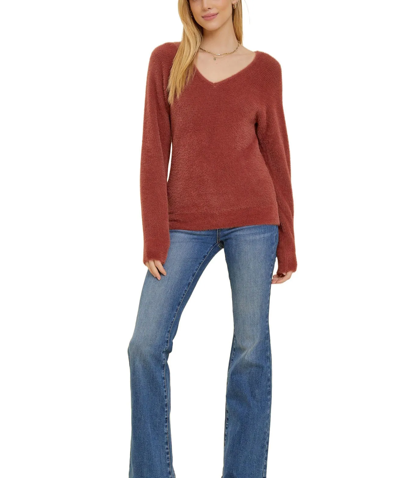 Fuzzy Luxe V-Neck Sweater