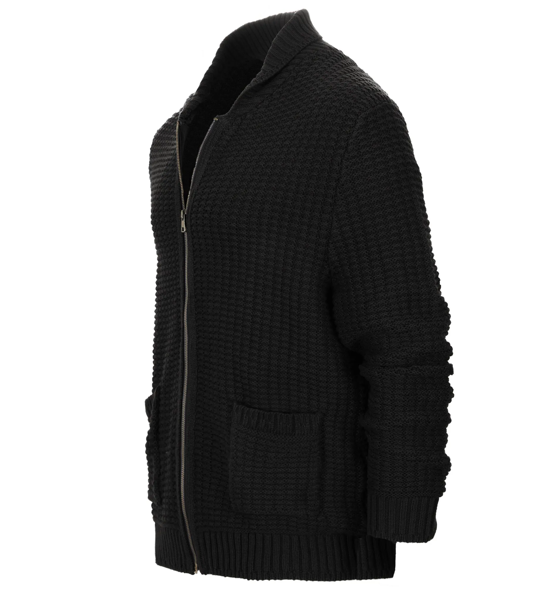 Gioberti Men's Black 100% Cotton Milano Knit Full-Zip Sweater