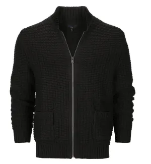 Gioberti Men's Black 100% Cotton Milano Knit Full-Zip Sweater