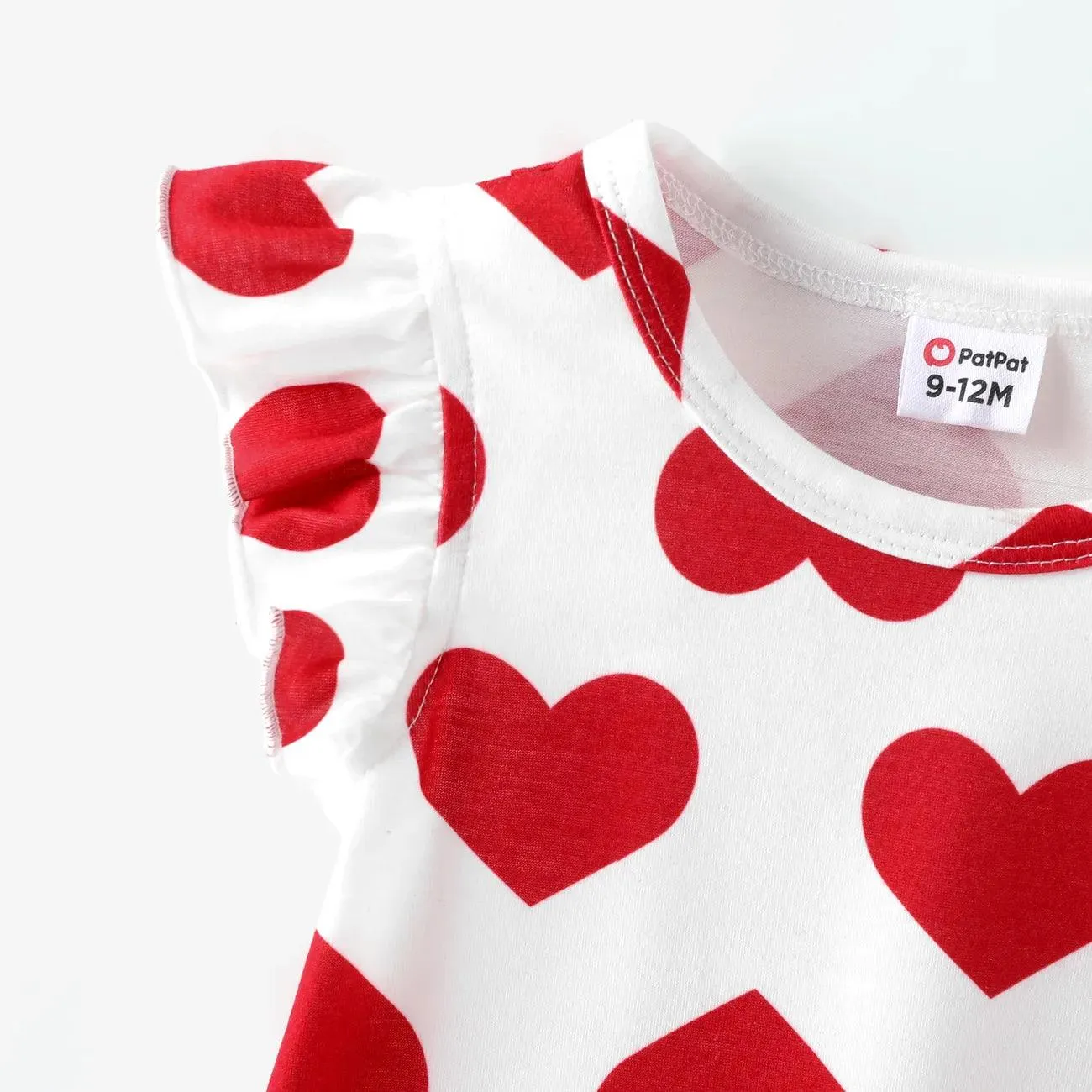 Heart Print Tee & Rabbit Embroidery Denim Overall Dress Set - Baby Girl (2Pcs)