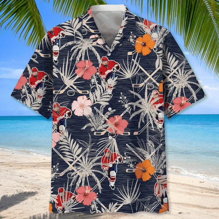 Hockey Neon Light Hawaiian Shirt for Men, hockey life shirt, hockey player gifts