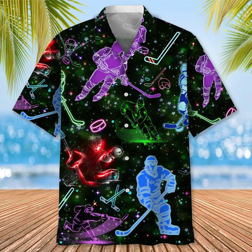 Hockey Neon Light Hawaiian Shirt for Men, hockey life shirt, hockey player gifts