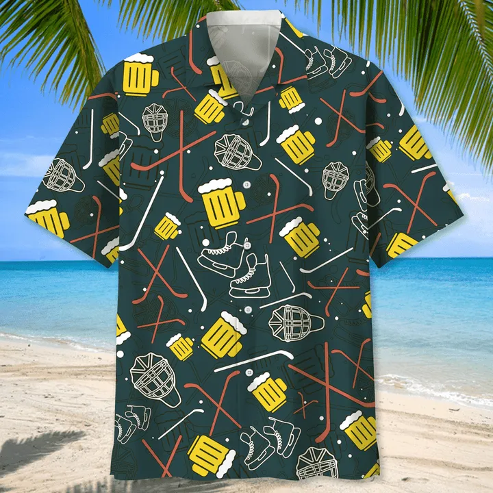 Hockey Neon Light Hawaiian Shirt for Men, hockey life shirt, hockey player gifts