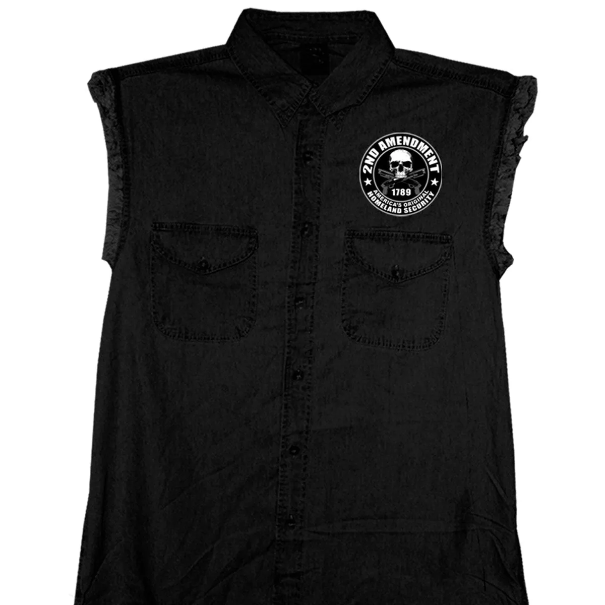 Hot Leathers GMD5200 Mens '2nd Amendment America's Original Homeland Security' Sleeveless  Black Denim Shirt