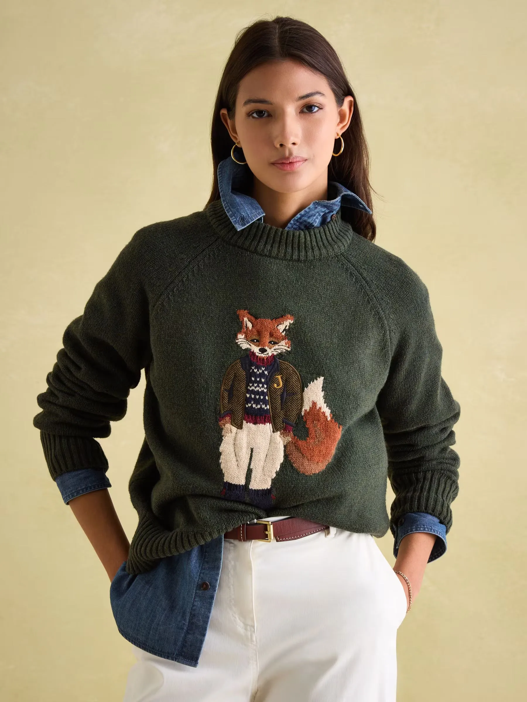 Jonty Dark Green Intarsia Knit Jumper