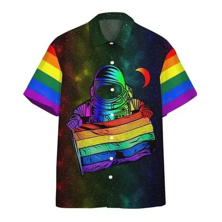 LGBT Aloha Hawaiian Shirts For Summer, Astronaut Colorful LGBT Rainbow Flag Galaxy Hawaiian Shirts