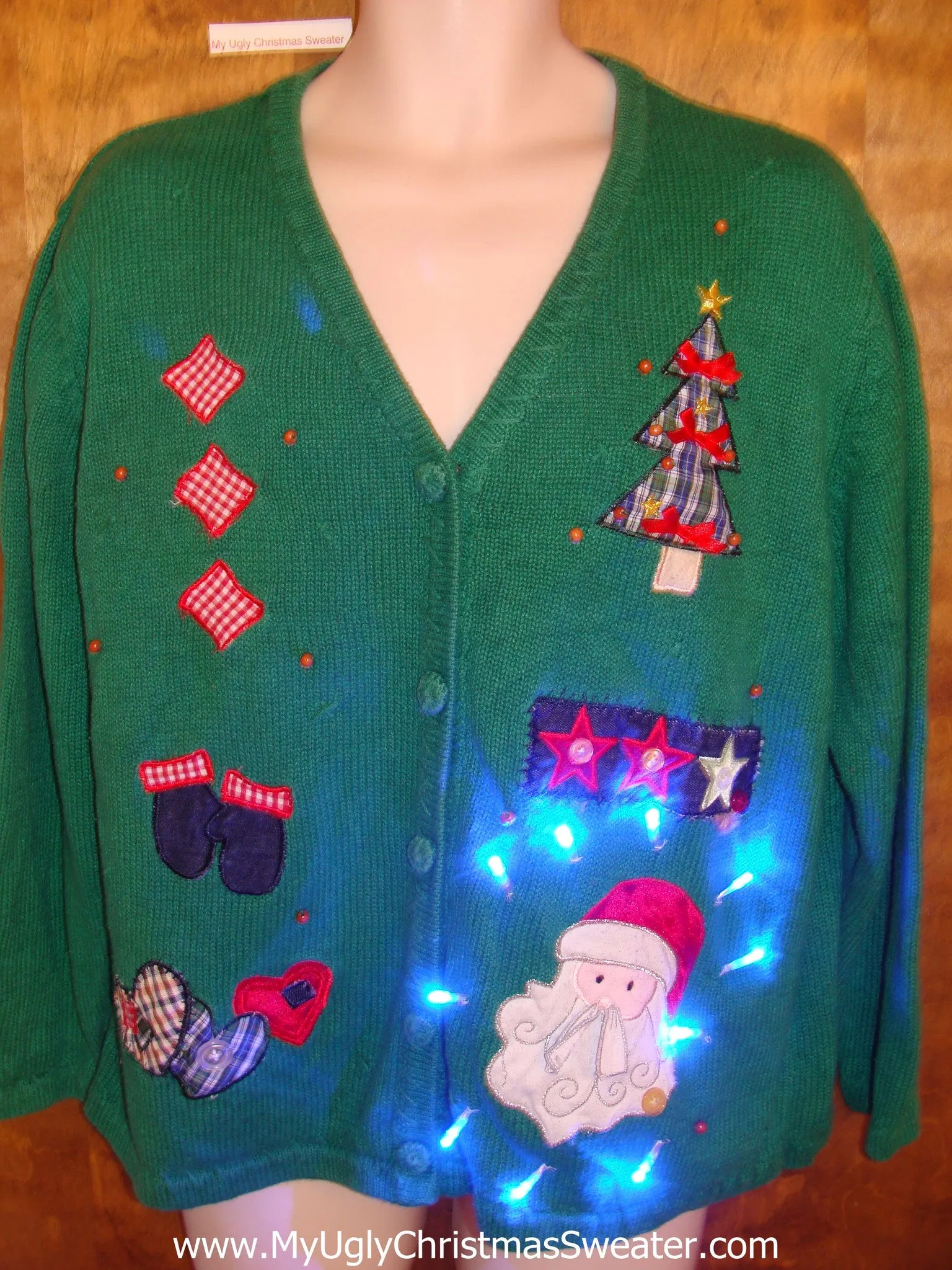 Light Up Green Ugly Xmas Sweater Cardigan