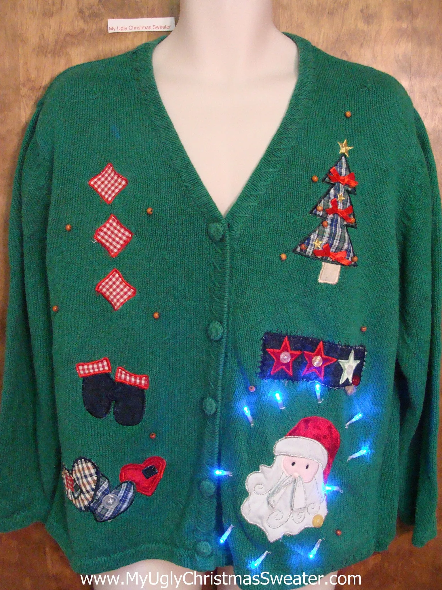 Light Up Green Ugly Xmas Sweater Cardigan