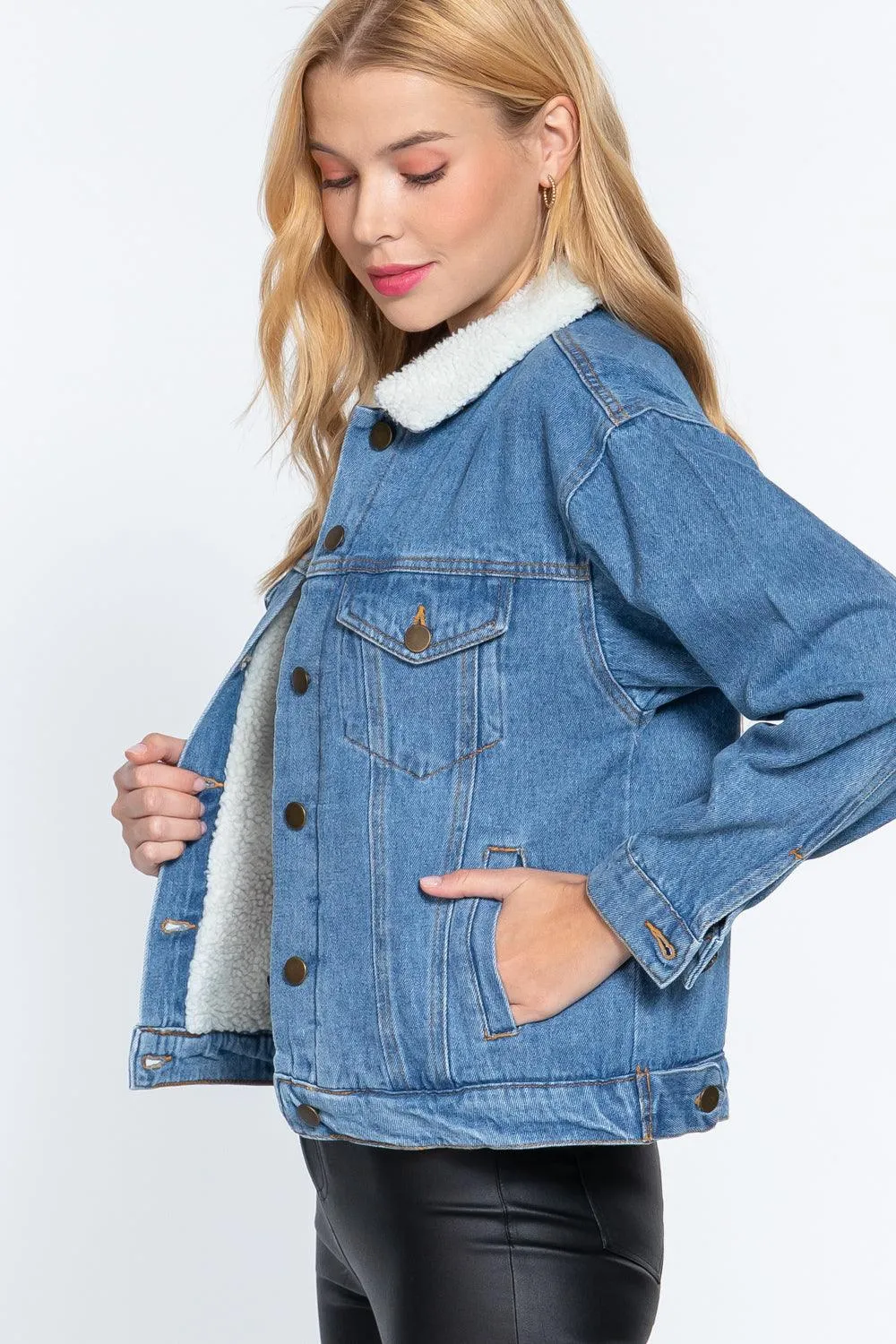 Long Sleeve Fur Oversized Denim Jacket