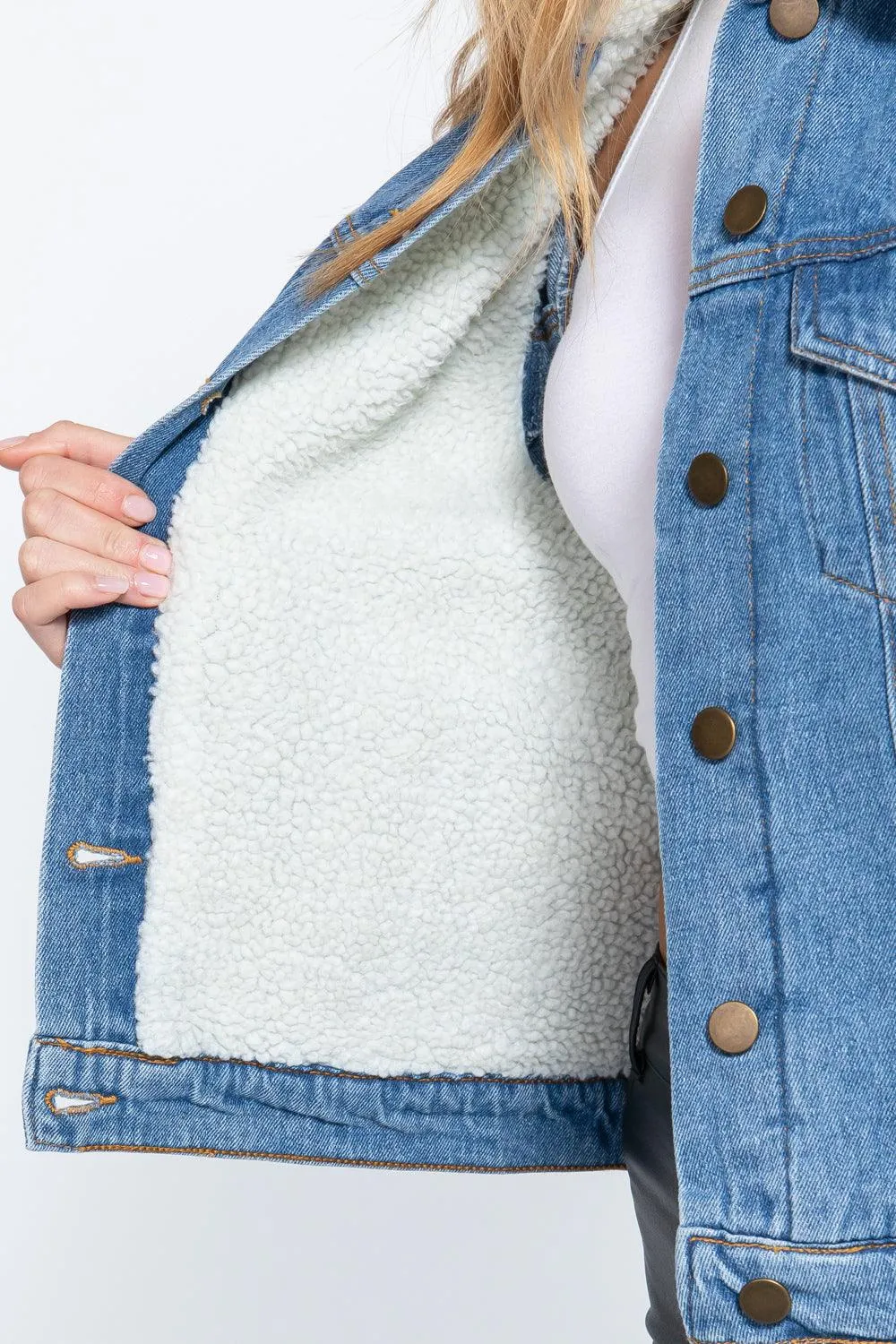 Long Sleeve Fur Oversized Denim Jacket