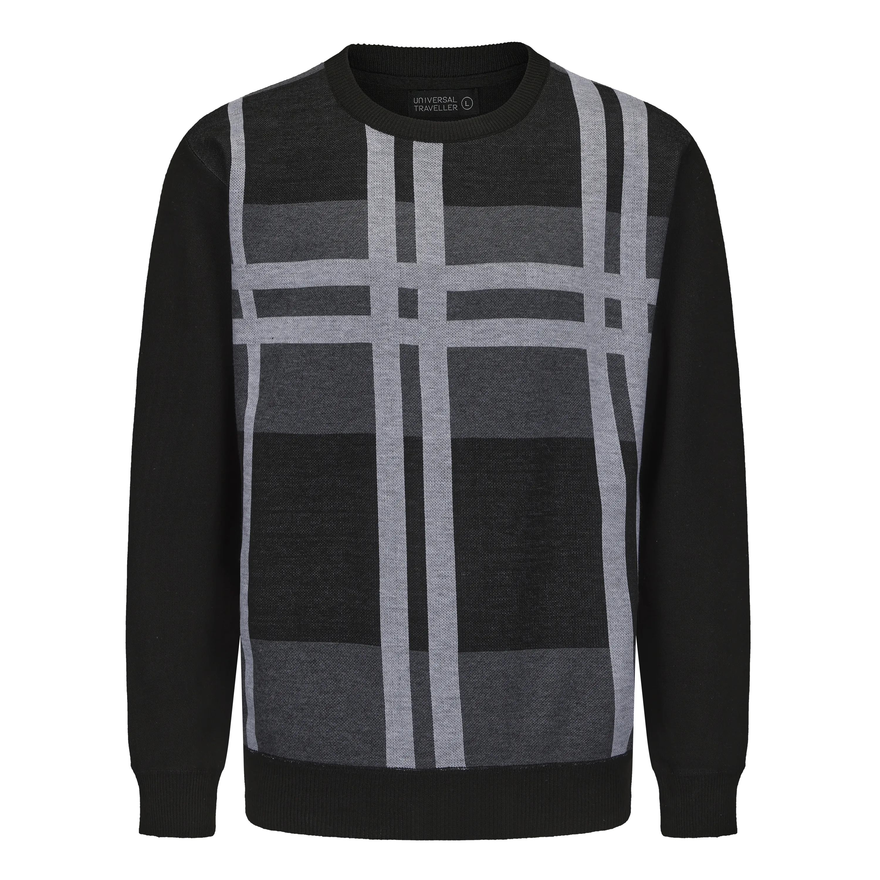 Men's Crew Neck Plaid Knitted Sweater