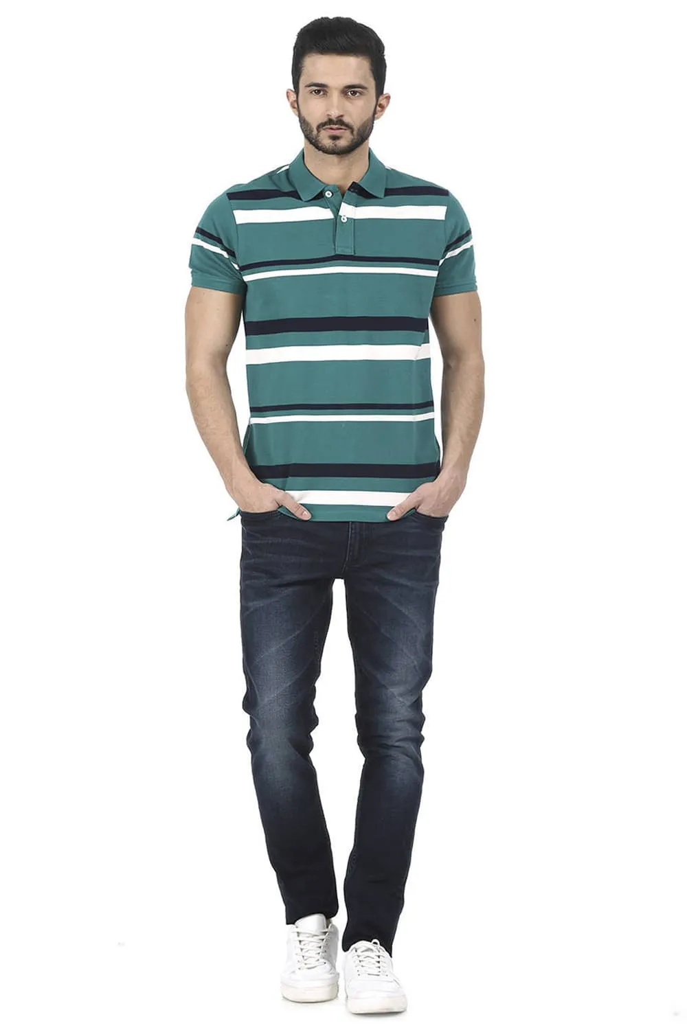 Muscle Fit Striped Polo T Shirt