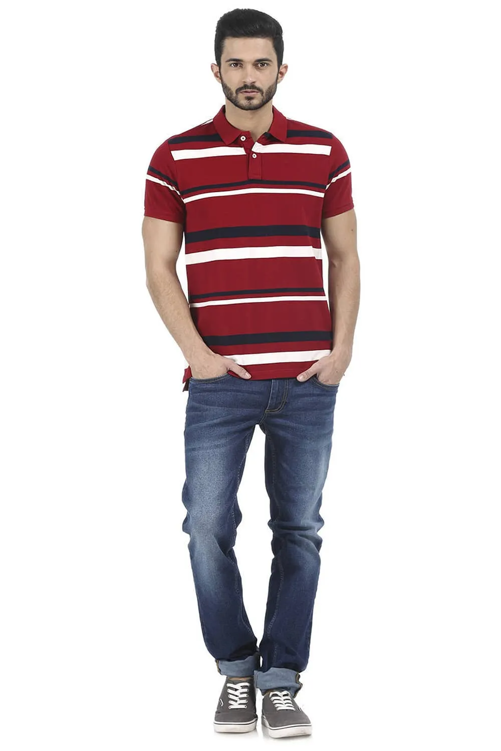 Muscle Fit Striped Polo T Shirt