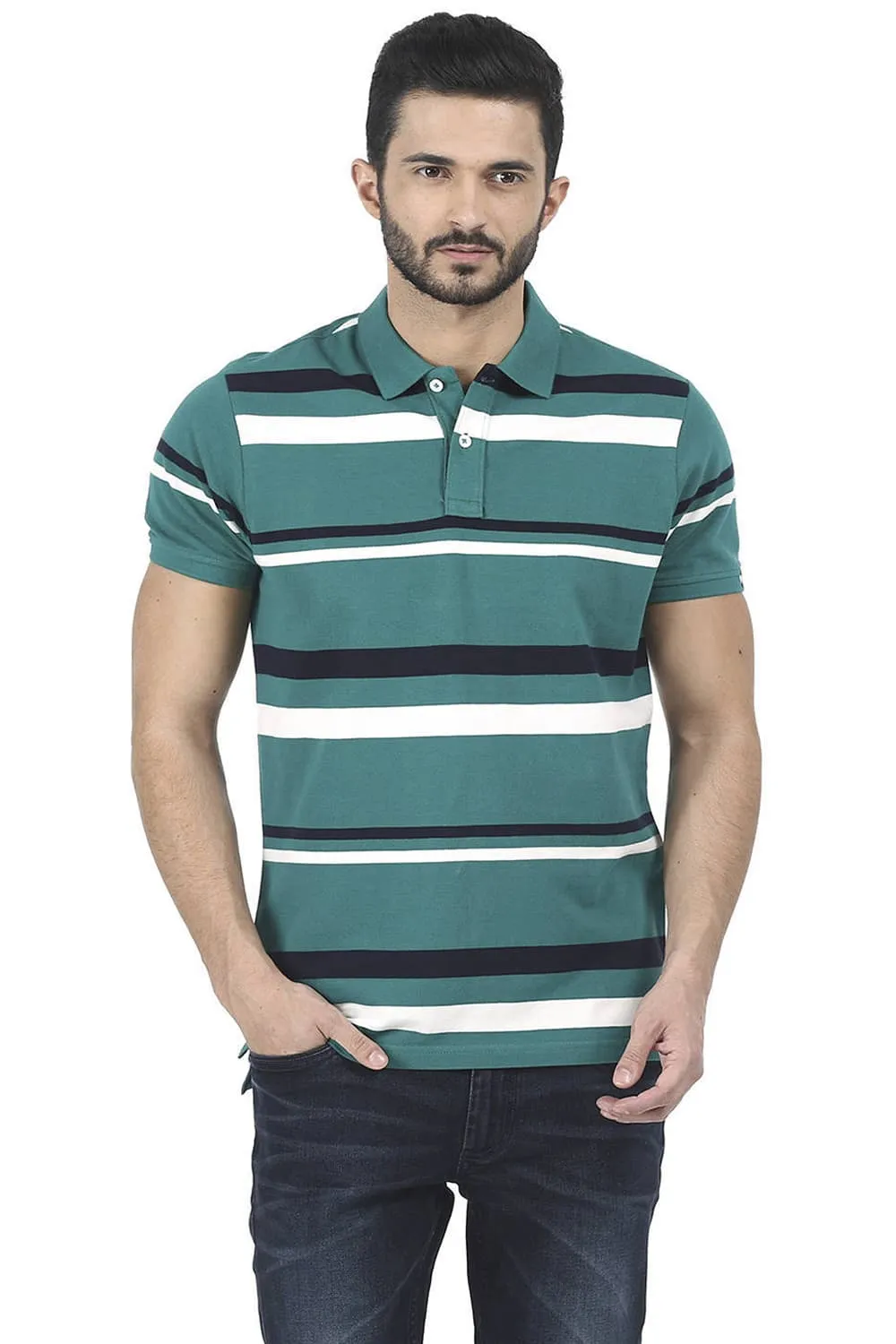 Muscle Fit Striped Polo T Shirt