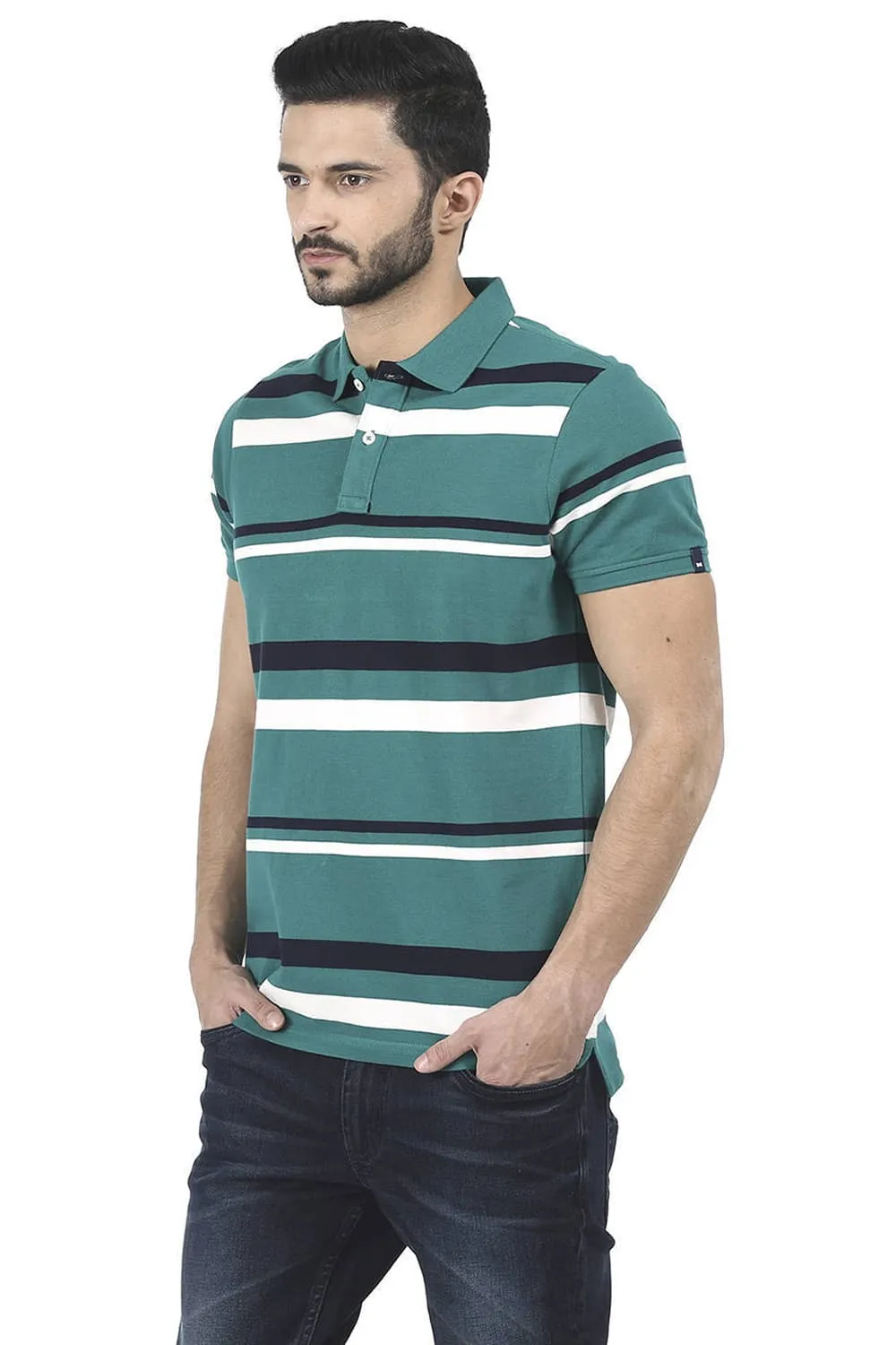 Muscle Fit Striped Polo T Shirt