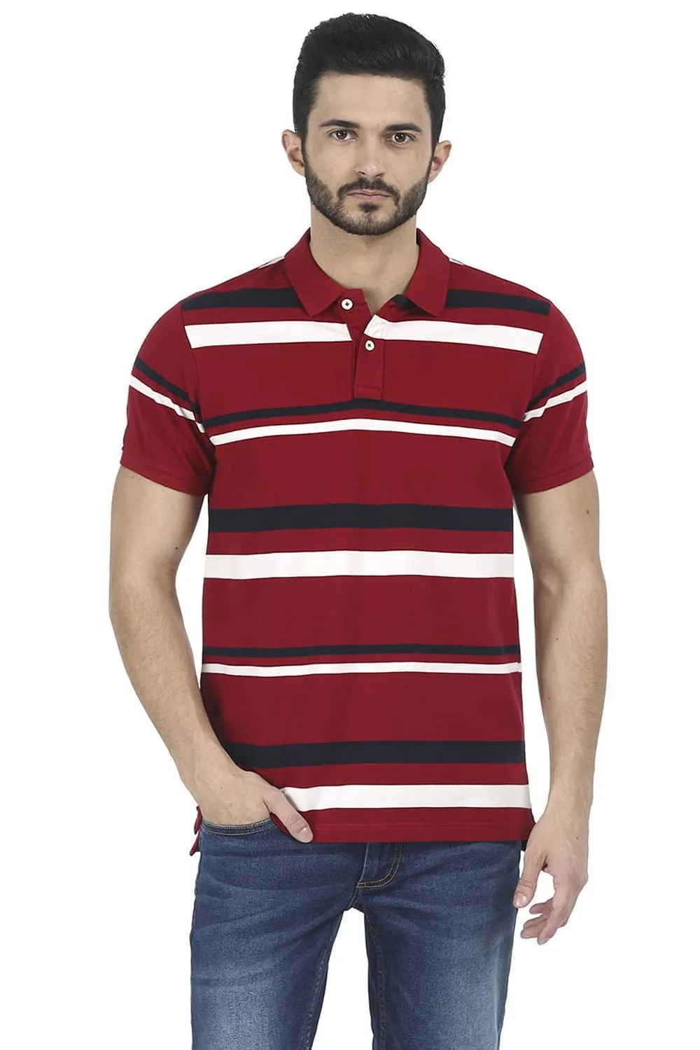 Muscle Fit Striped Polo T Shirt