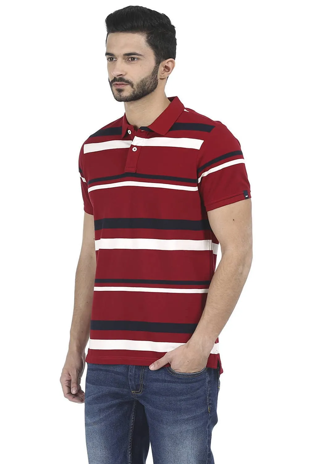 Muscle Fit Striped Polo T Shirt