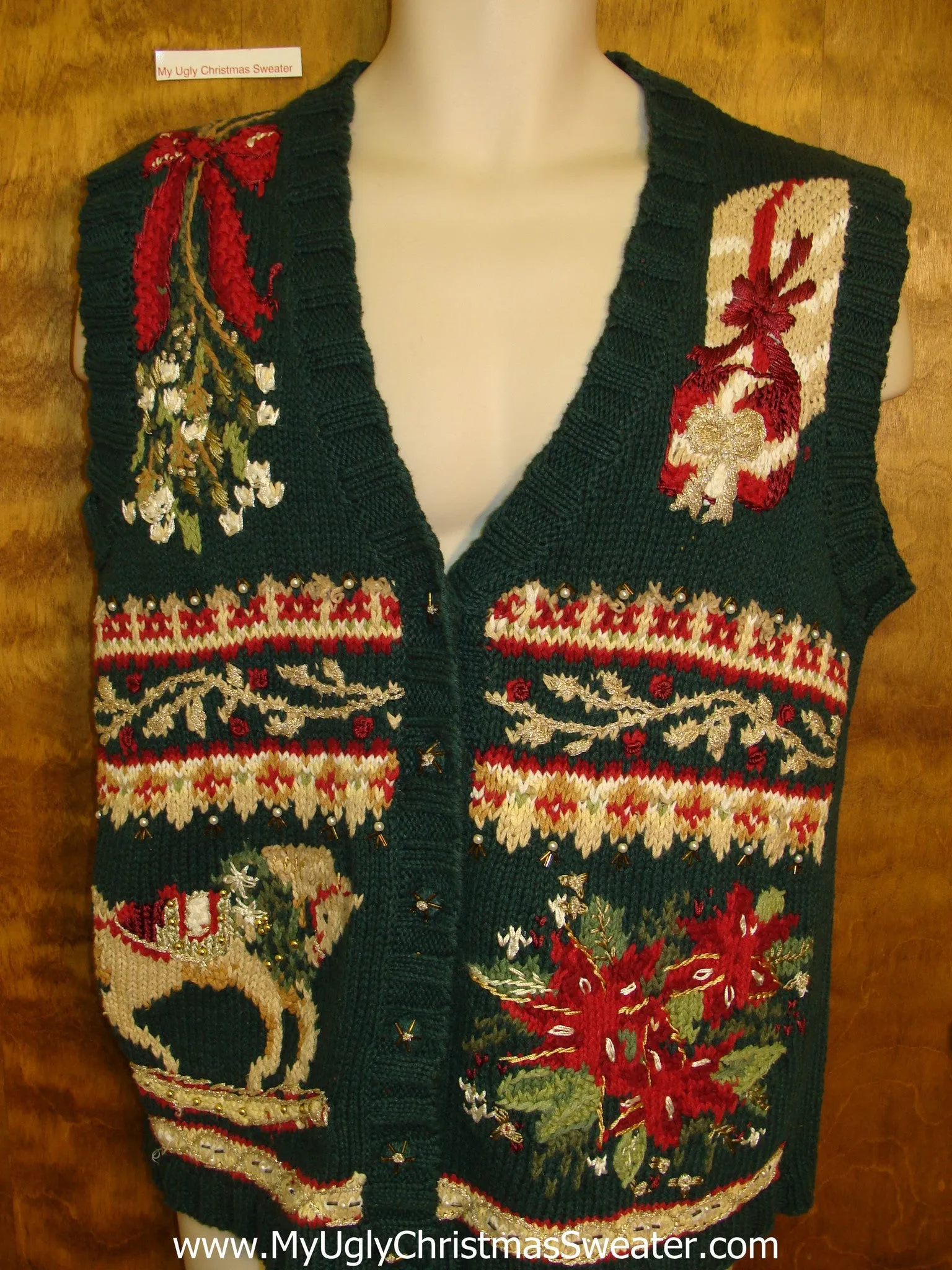 Ornate Christmas Sweater Vest with Horse